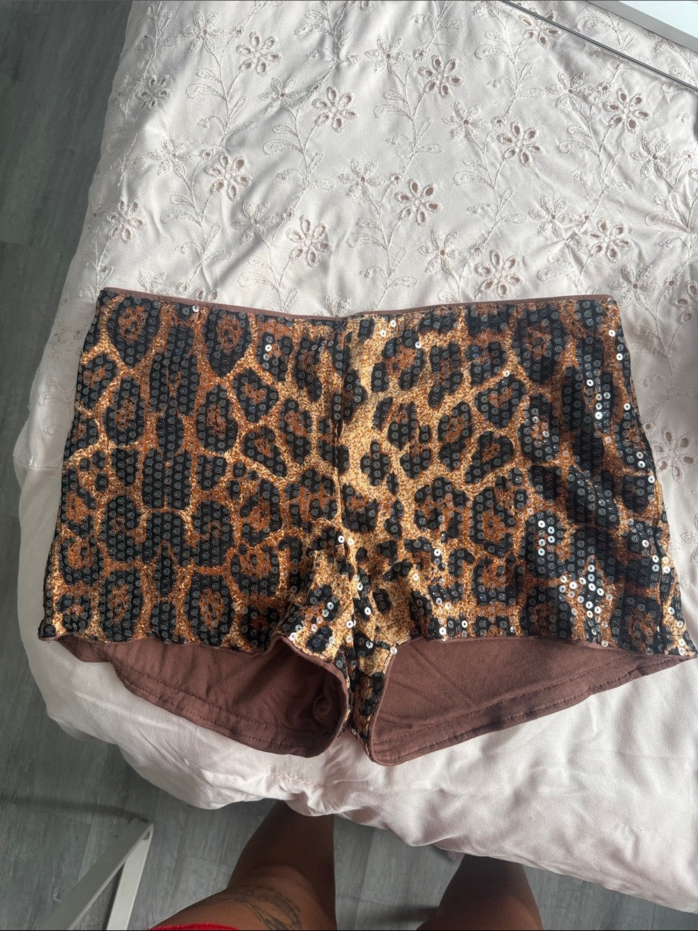 Amazon Sequin Leopard Print Bike Shorts - Brown & Black